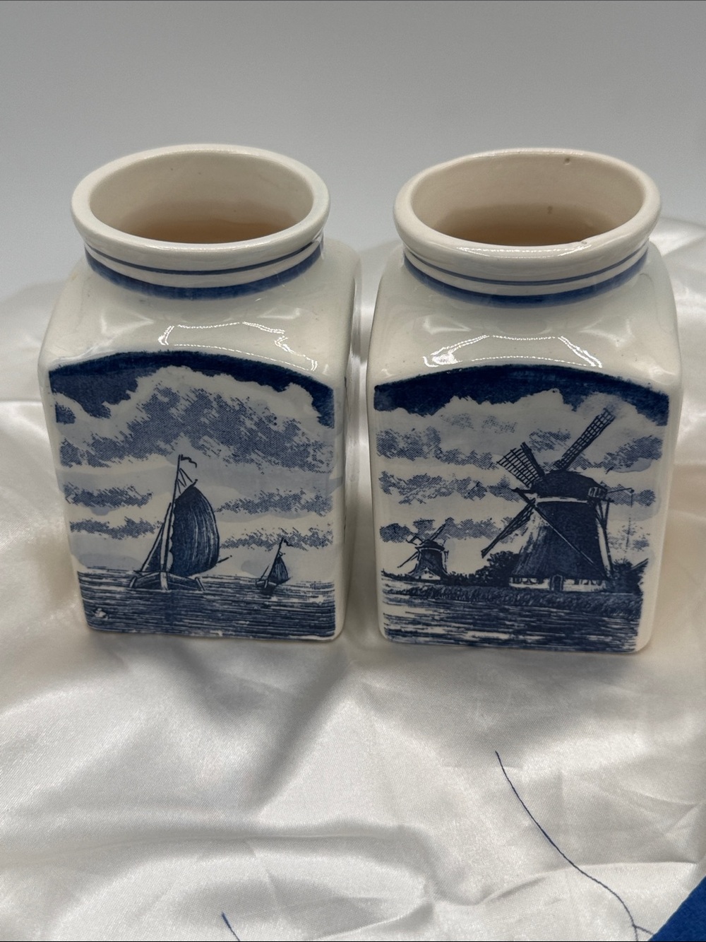 Delfts Blauw (Delft Blue) hand-painted pottery jars from the Netherlands.